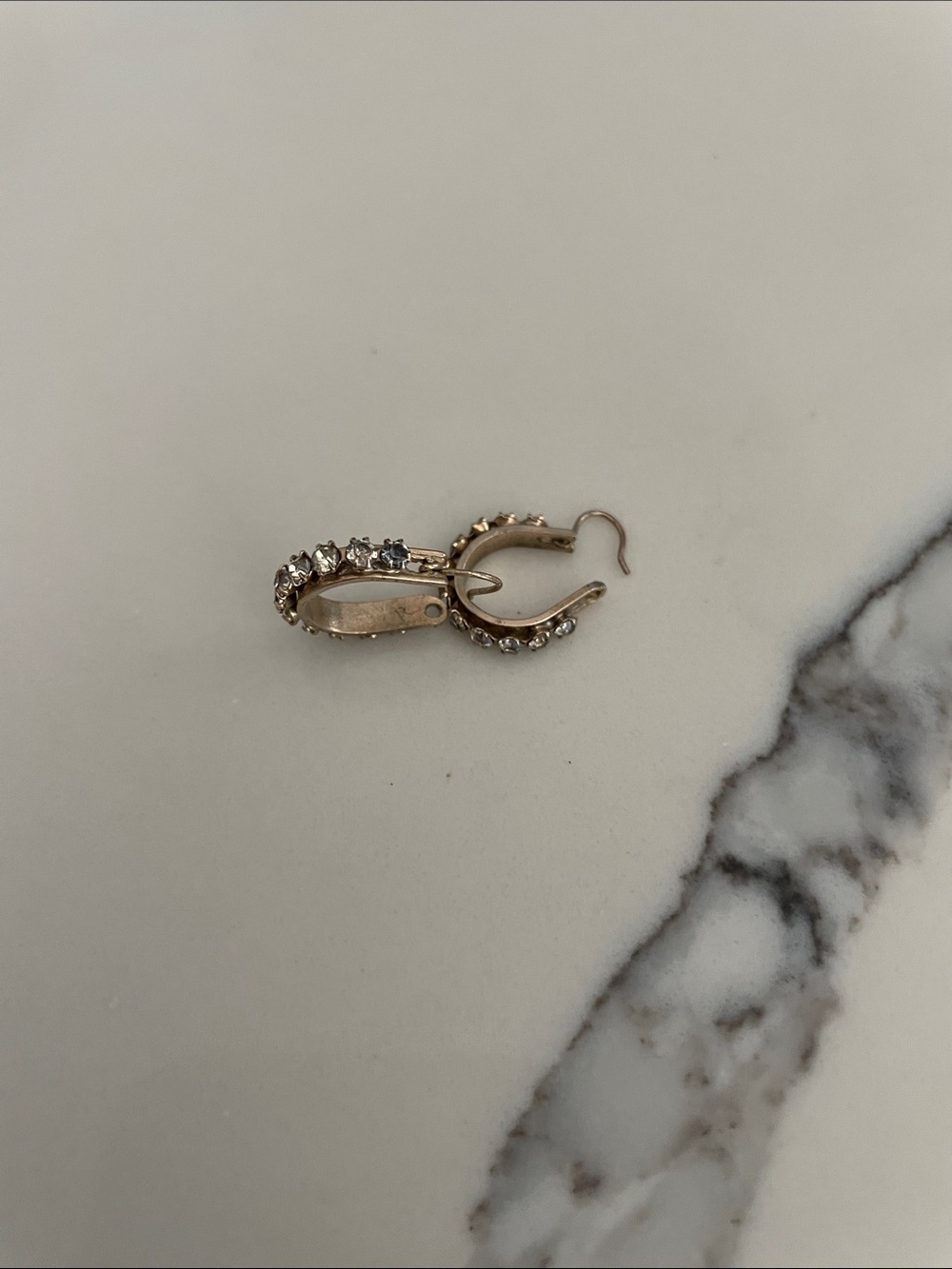 Antique Gold-Tone Cubic Zirconia Hoop Drop Earrings - Sparkling Clear Stones
